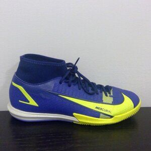 Nike Mercurial Superfly 8 Indoor Soccer Shoes Size 5.5 Navy Blue/Neon Green